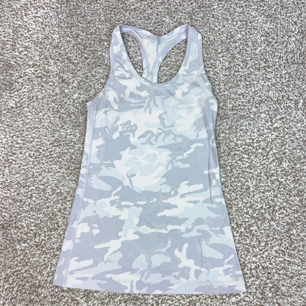 Lululemon Tank Top Womens Small Gray White Camo Racerback Athletic Workout Gym